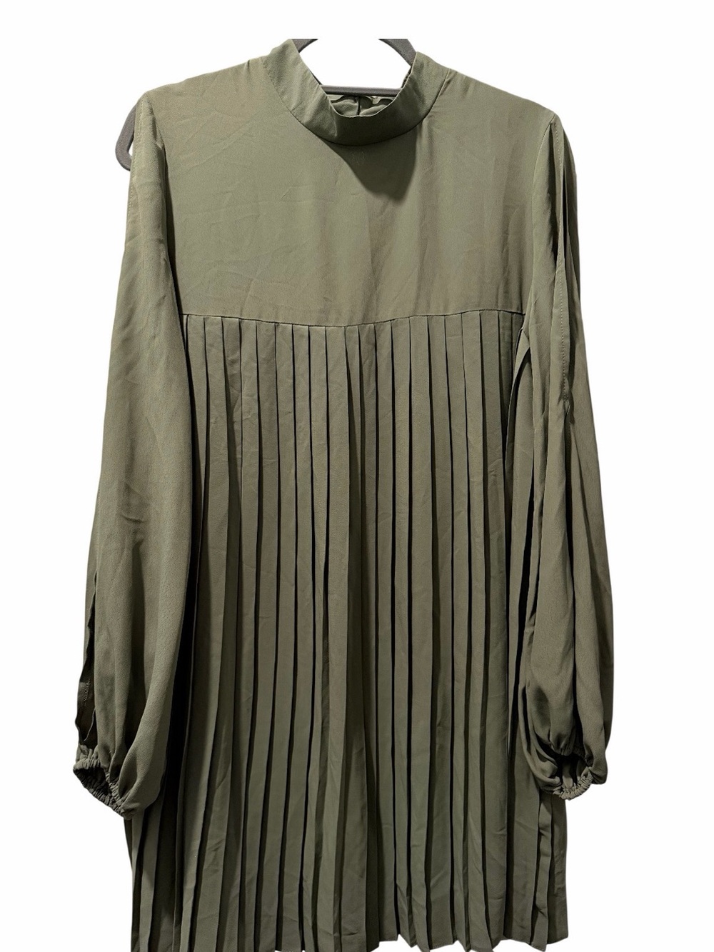 NWOT ASOS Olive High-Neck Pleated Long-Sleeve Dress